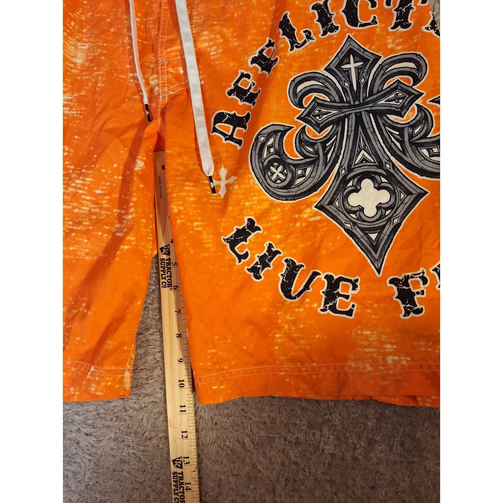 Affliction Mens Orange Board Shorts Swim Trunks Size 34 Distressed Gothic Cross - Picture 4 of 11